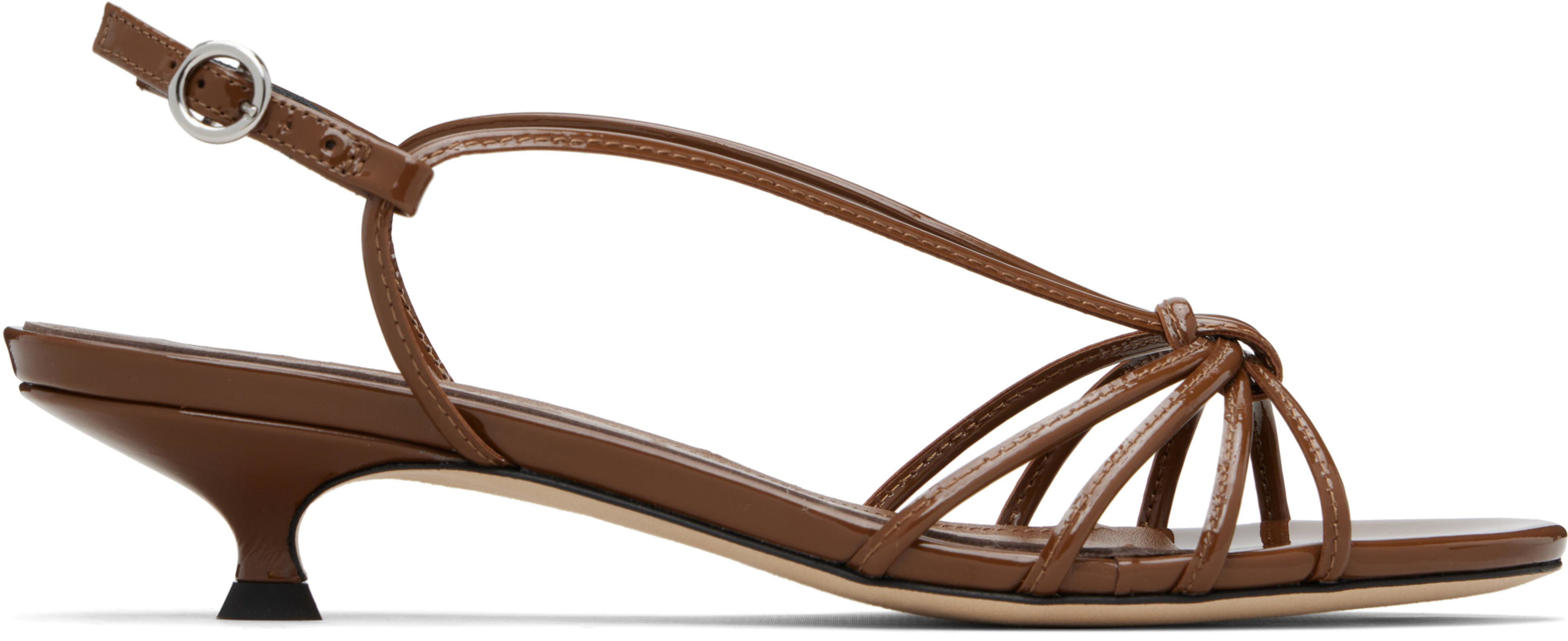 Brown Amara Patent Leather Heeled Sandals by AEYDE