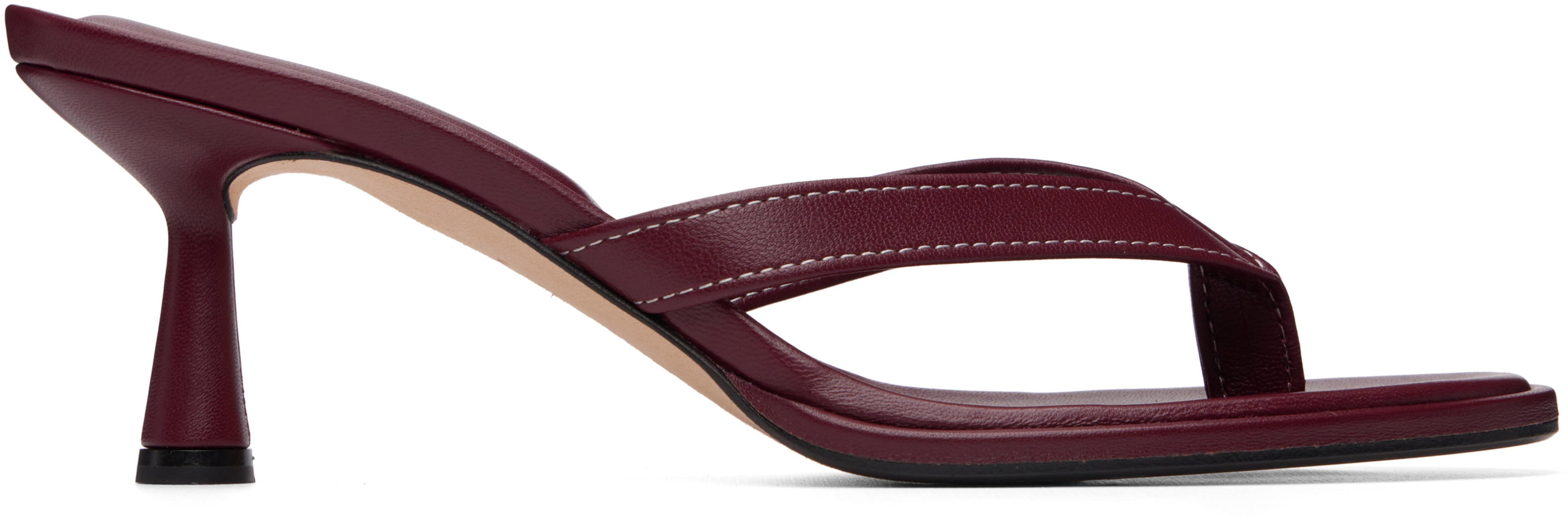 Burgundy Daphne Leather Thong Heeled Sandals by AEYDE