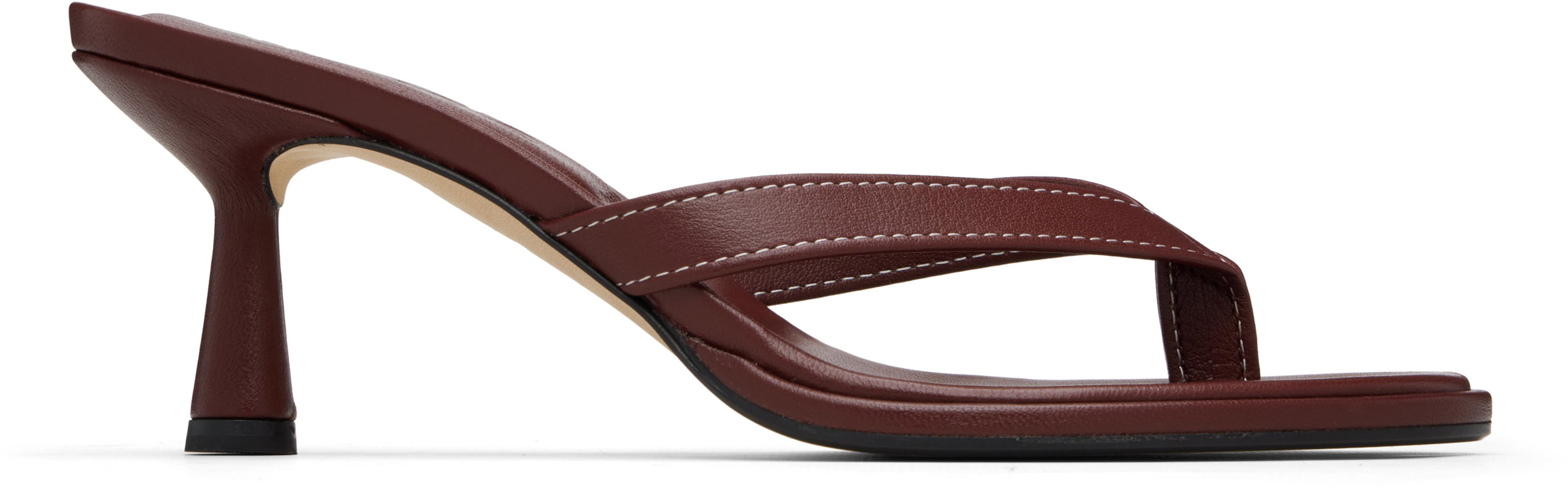 Burgundy Daphne Leather Thong Heeled Sandals by AEYDE