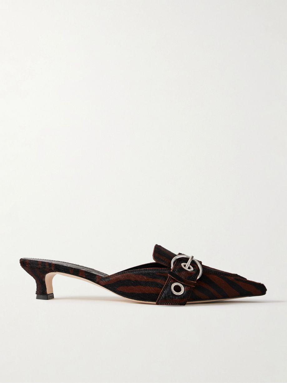 Danielle buckle-embellished zebra-print pony hair mules by AEYDE