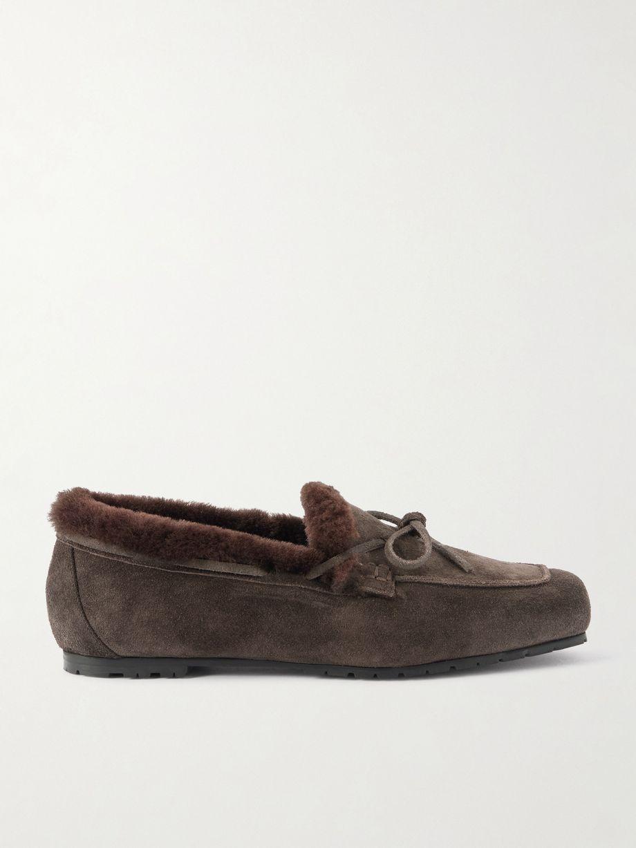 Jasper bow-detailed shearling-lined suede loafers by AEYDE