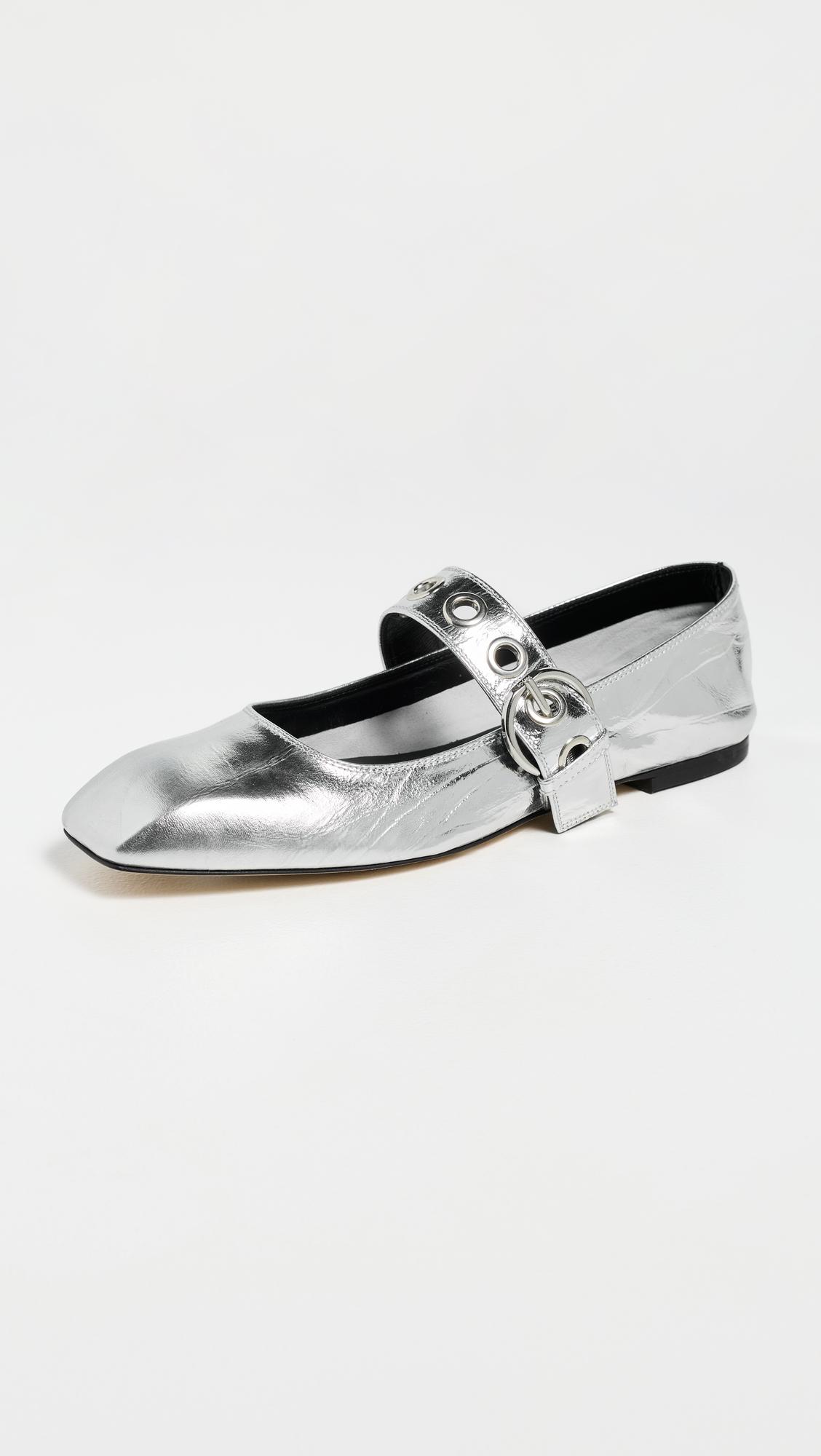 Uma Eyelet Crackle Laminated Calf Leather Silver Flats by AEYDE