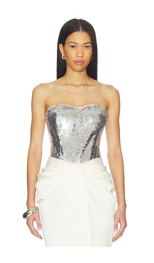 AFEW Rahul Mishra Sequined Leotard in Metallic Silver, grey by AFEW RAHUL MISHRA