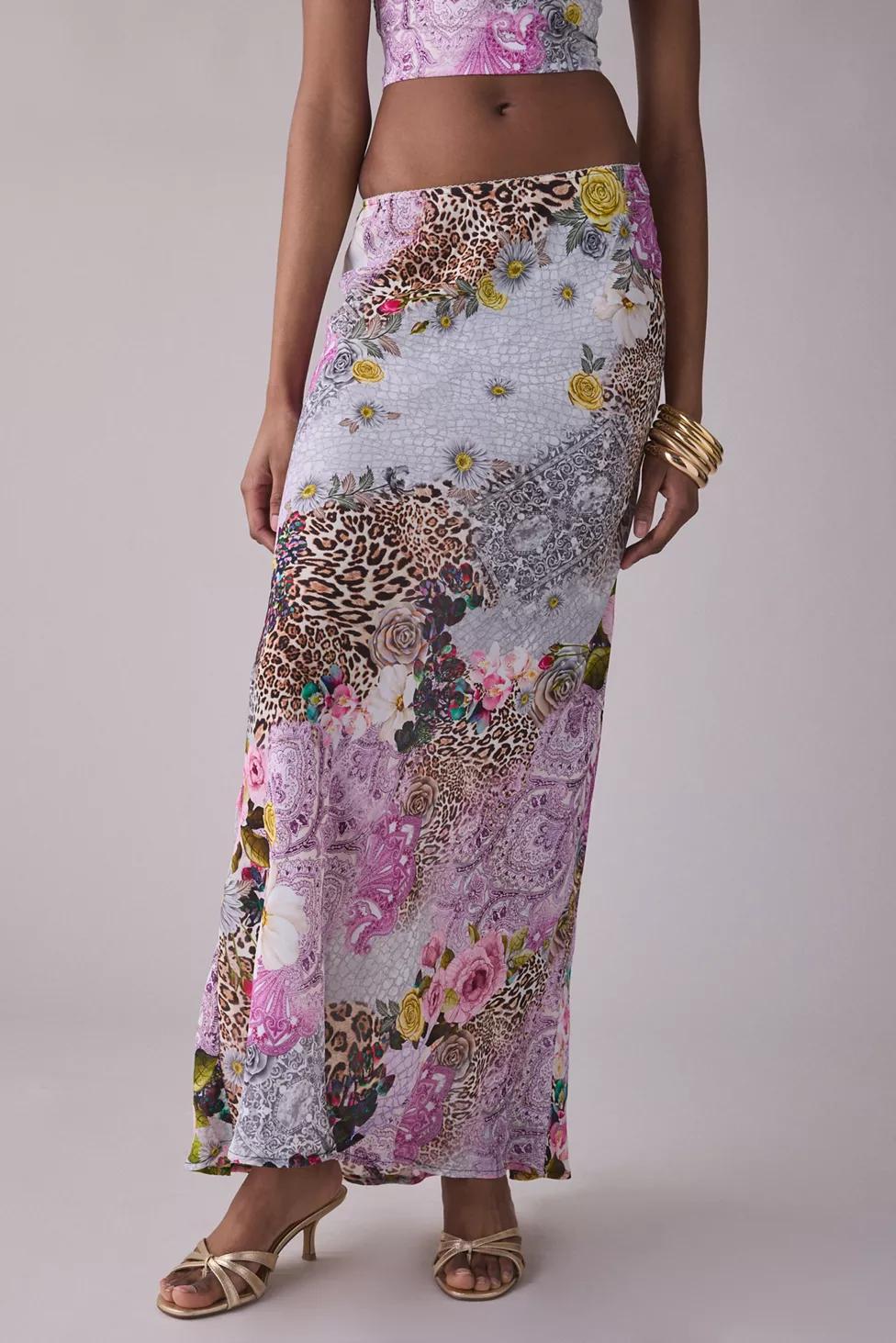 AFRM Ansley Natural Patchwork Chiffon Maxi Skirt by AFRM
