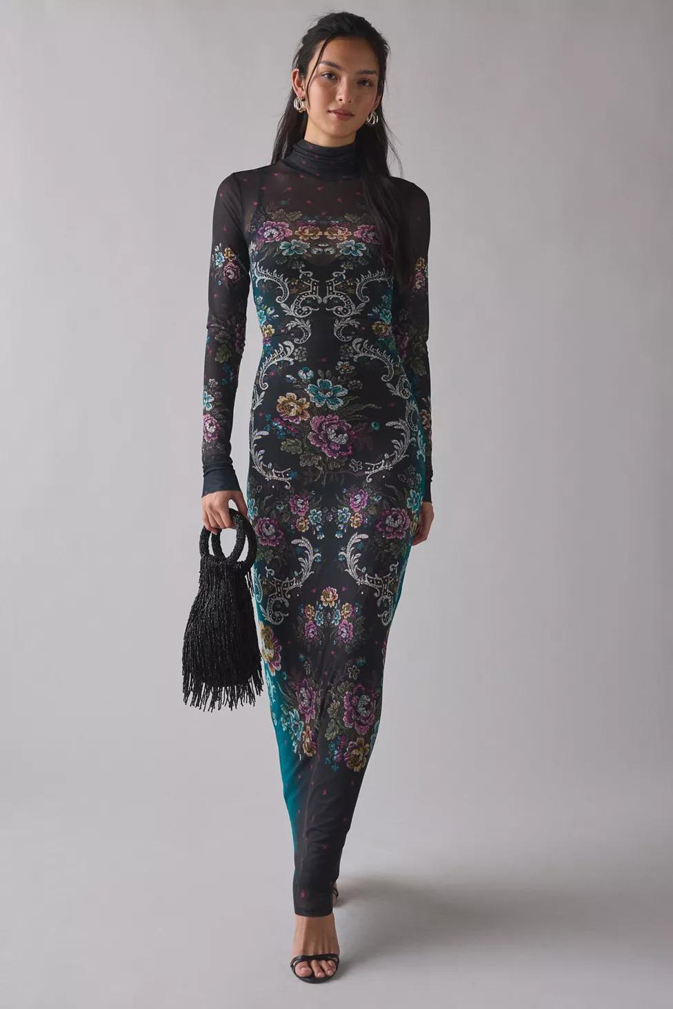 AFRM Billie Sheer Mesh Turtleneck Long Sleeve Maxi Dress by AFRM