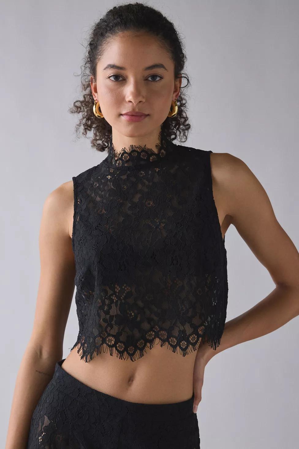 AFRM Cayne Sheer Lace High Neck Tank Top by AFRM