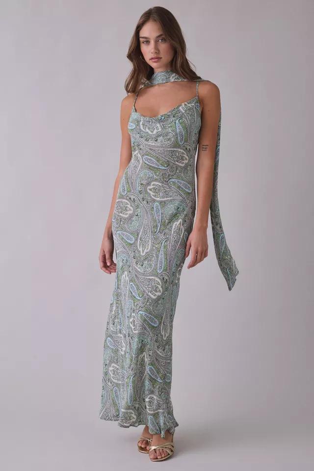 AFRM Cheryl Aqua Paisley Scarf Detail Open-Back Maxi Dress by AFRM