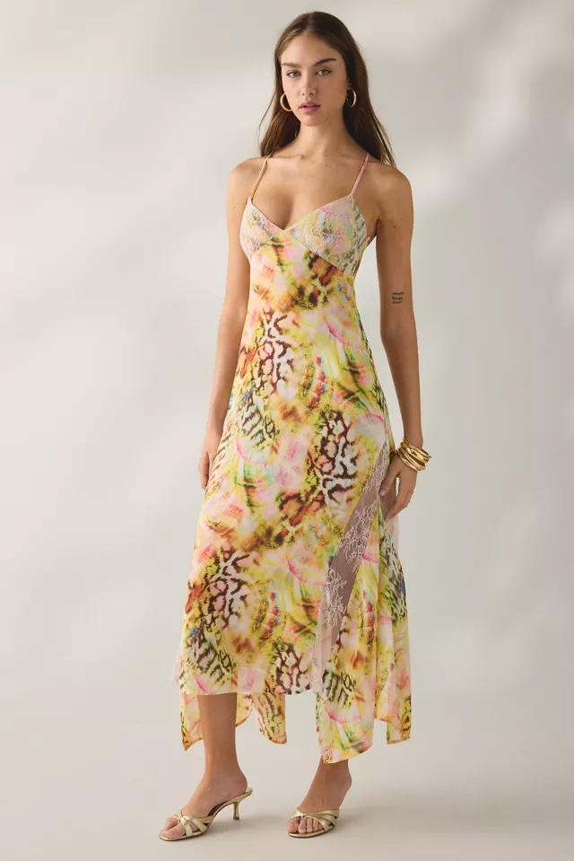 AFRM Christina Pink Swirl Shell Lace Trim Asymmetric Midi Dress by AFRM