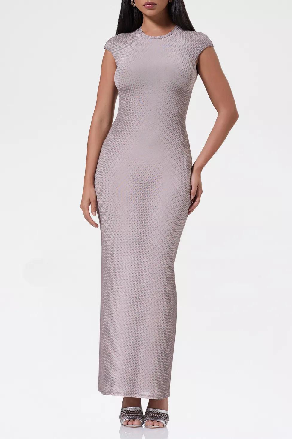 AFRM Cody Nude Illusion Mesh Cap Sleeve Maxi Dress by AFRM