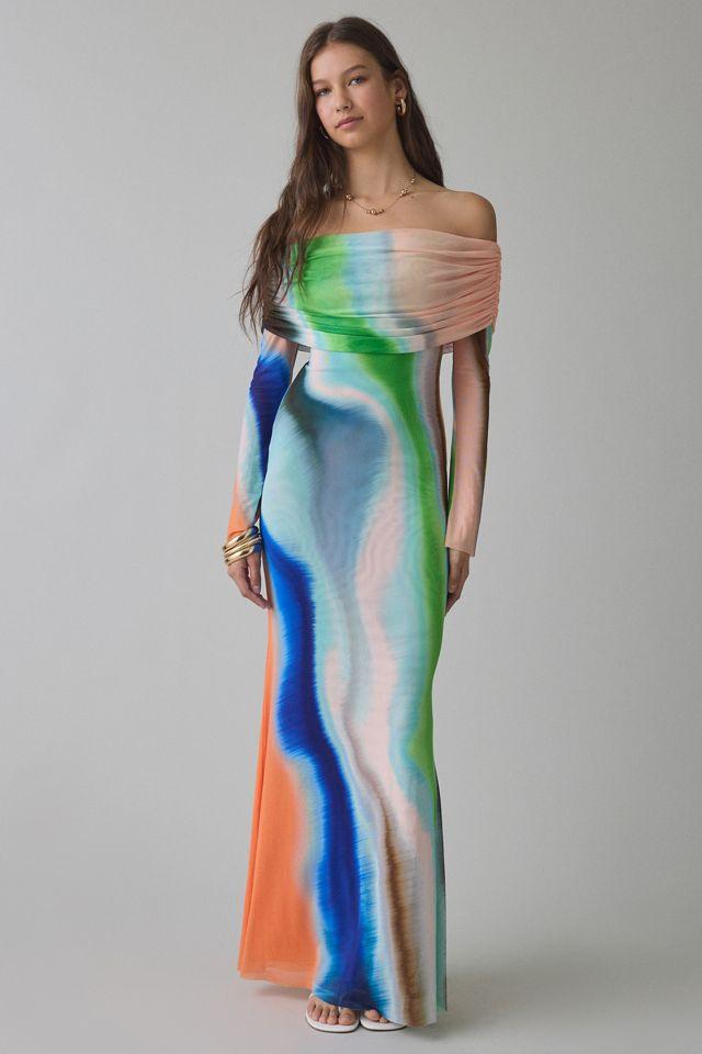 AFRM Essie Mesh Off-The-Shoulder Long Sleeve Maxi Dress by AFRM