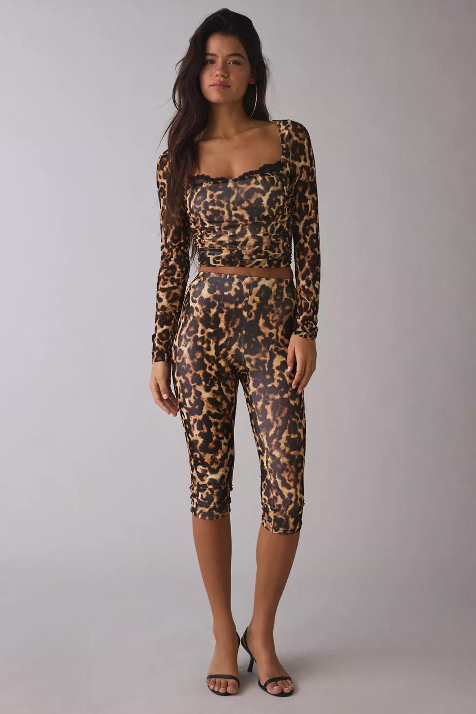 AFRM Gianna Animal Print Mesh Capri Pants by AFRM