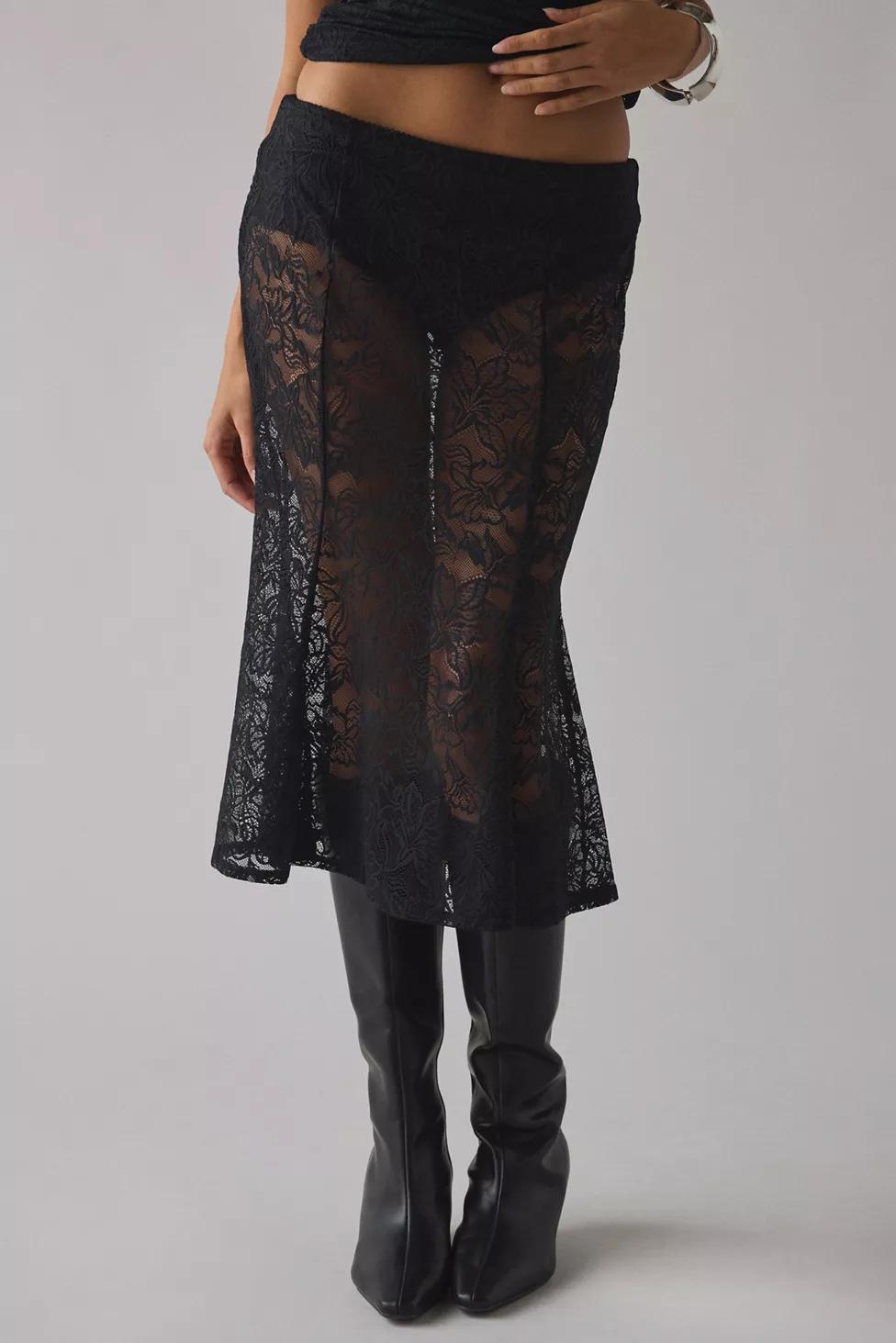 AFRM Hayward Sheer Lace Low-Rise Knee Length Skirt by AFRM