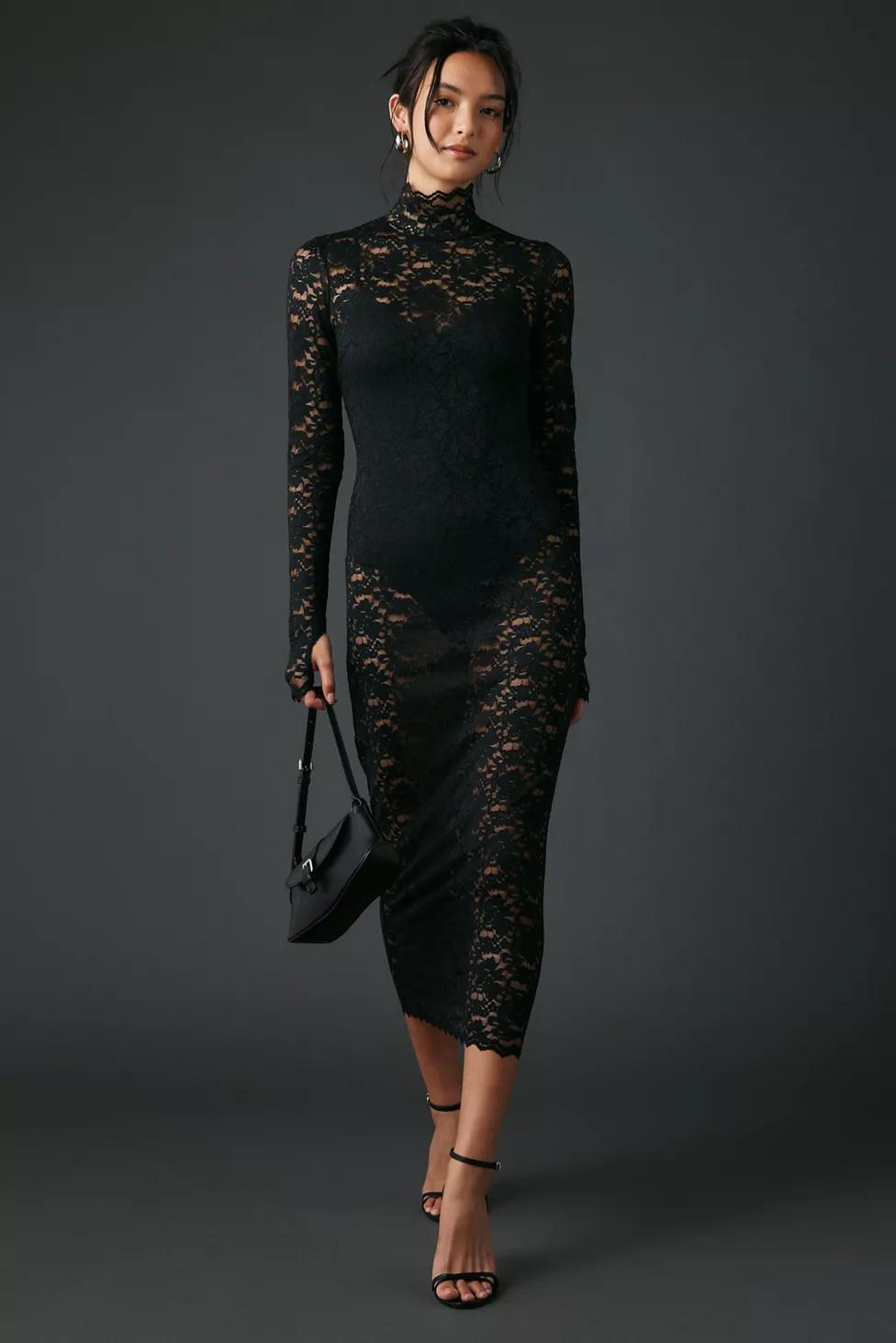 AFRM Joysel Sheer Lace High Neck Long Sleeve Midi Dress by AFRM