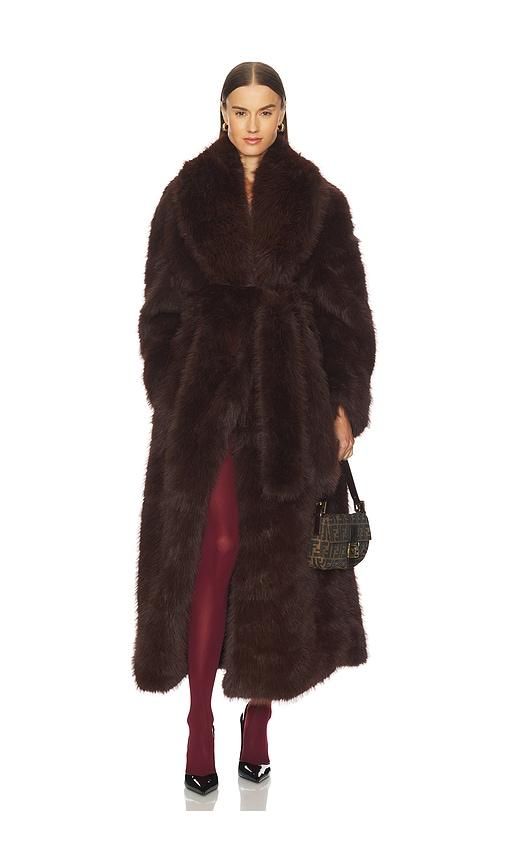 AFRM Lisbon Maxi Faux Fur Coat in Brown by AFRM