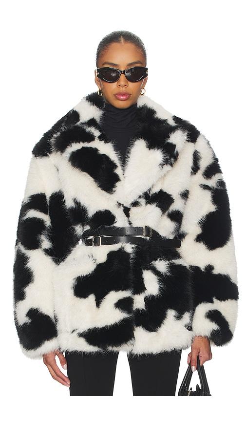 AFRM Livingston Faux Fur Jacket in Black,White by AFRM