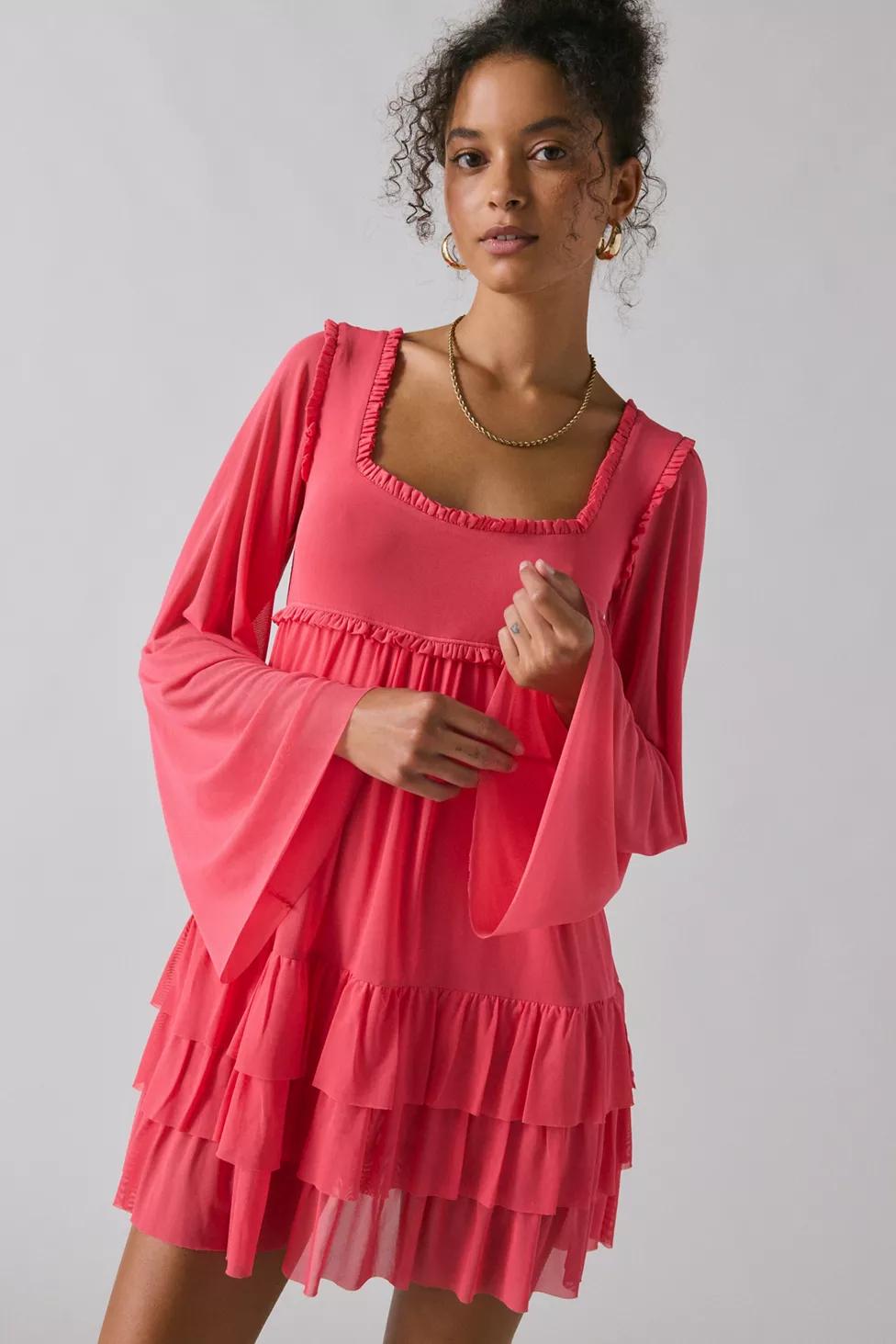 AFRM Madison Bell Sleeve Ruffle Babydoll Mini Dress by AFRM