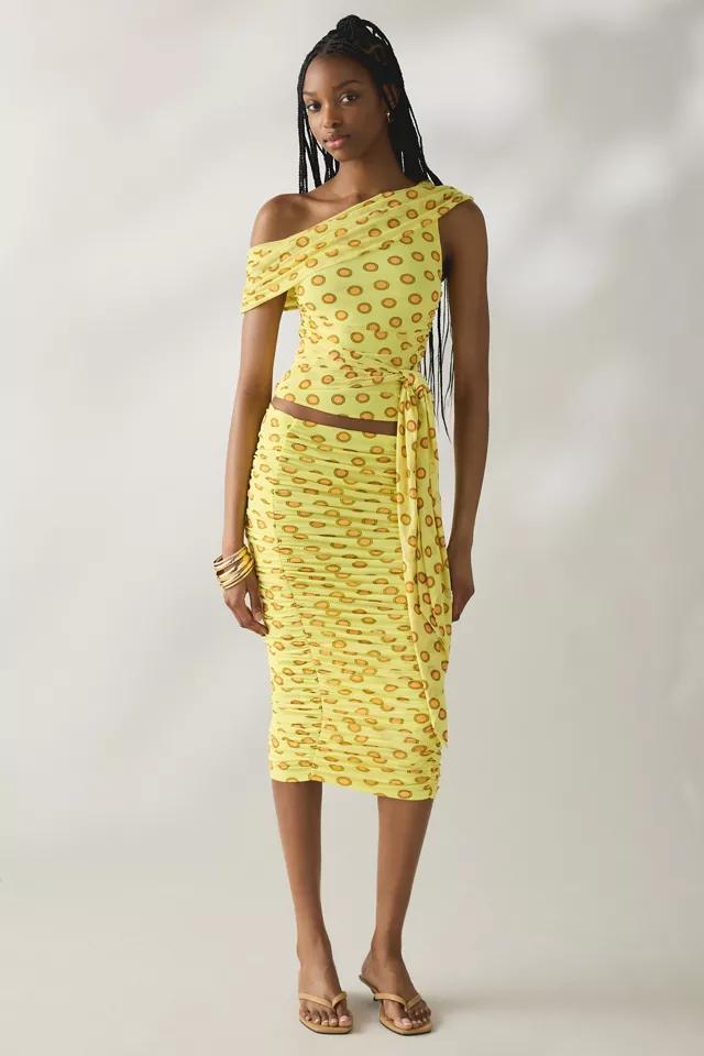 AFRM Noha Deco Dot Mesh Ruched Midi Skirt by AFRM