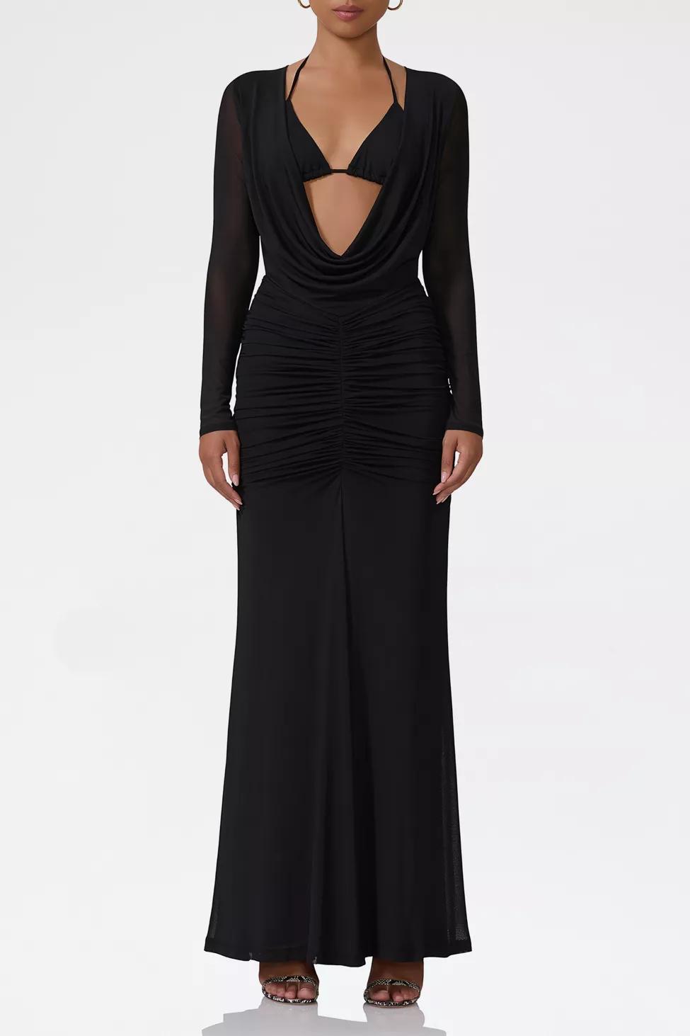 AFRM Orla Layered Plunging Cowl Front Ruched Maxi Dress by AFRM