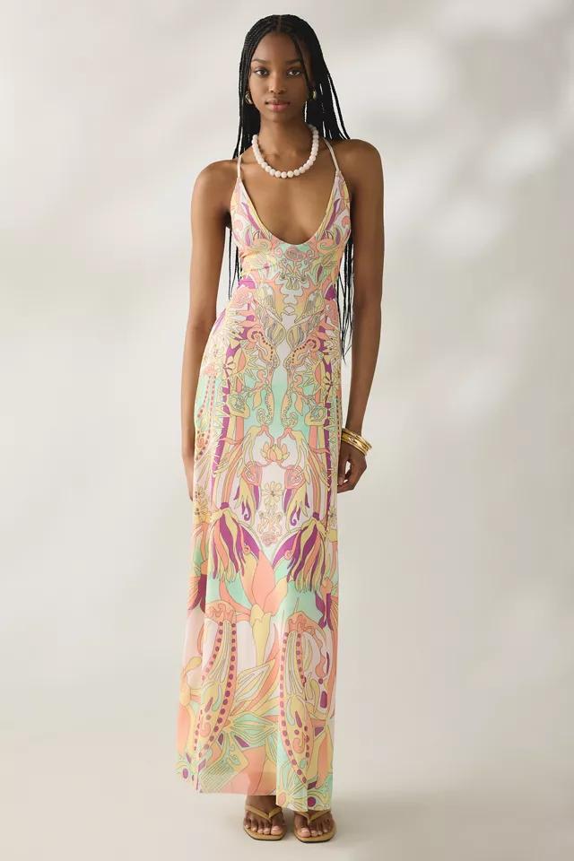 AFRM Romy Vintage Swirl Plunging Mesh Maxi Dress by AFRM