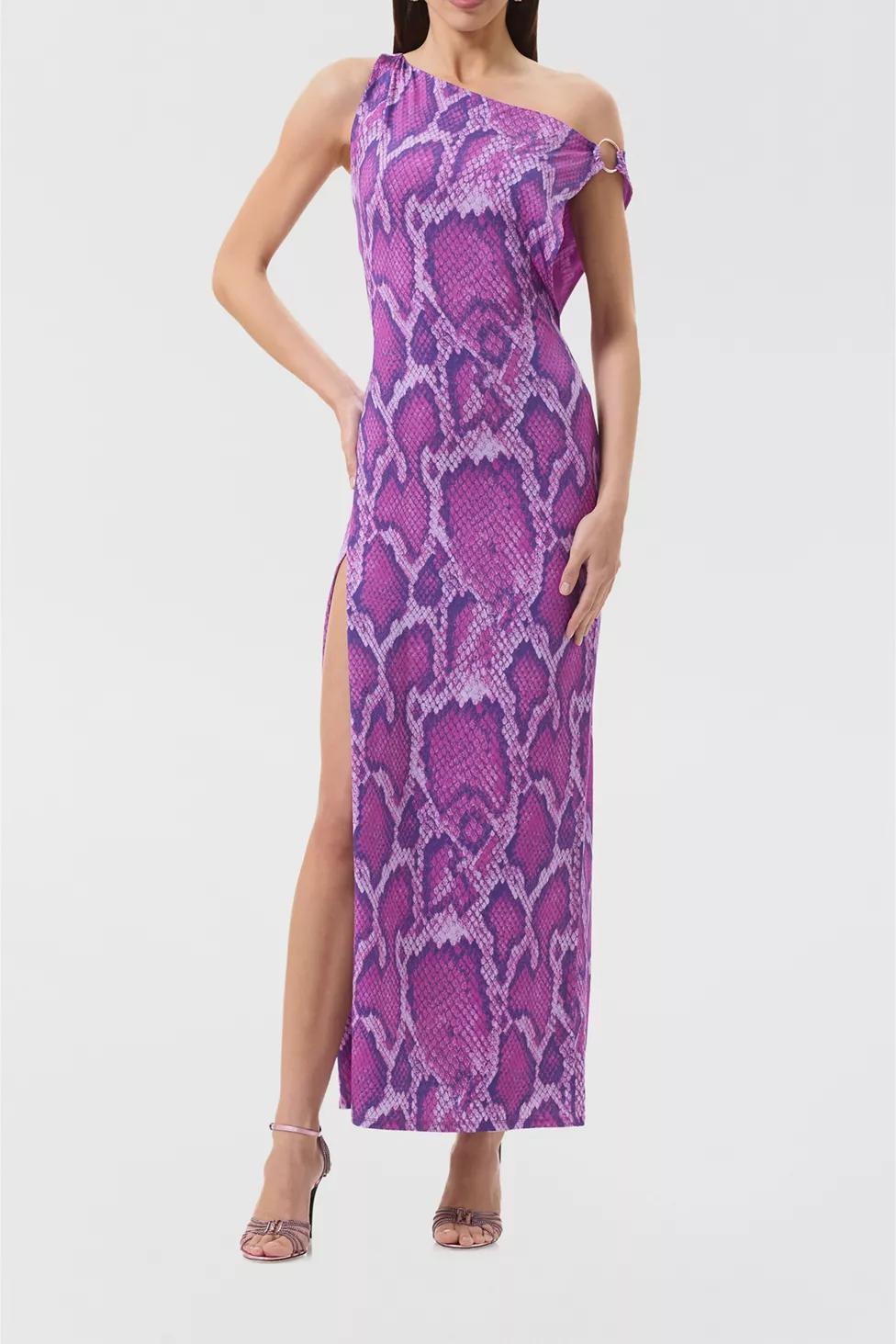 AFRM Saffron Cactus Snake Asymmetric Off-Shoulder Maxi Dress by AFRM
