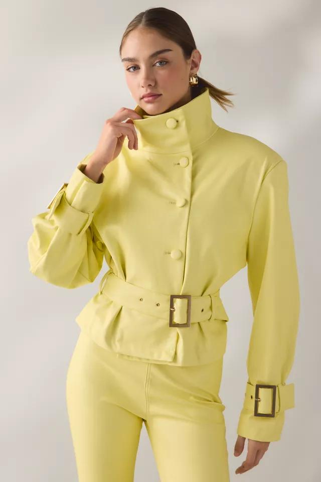 AFRM Scarlette Lemon Meringue Faux Leather Funnel Neck Jacket by AFRM