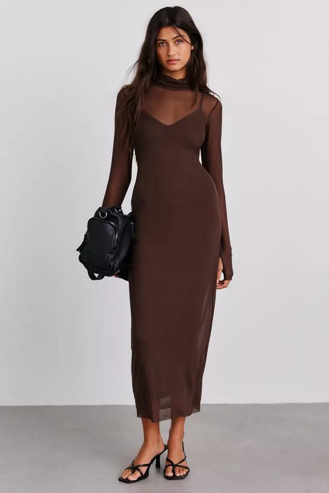 AFRM Shailene High Neck Long Sleeve Mesh Midi Dress by AFRM