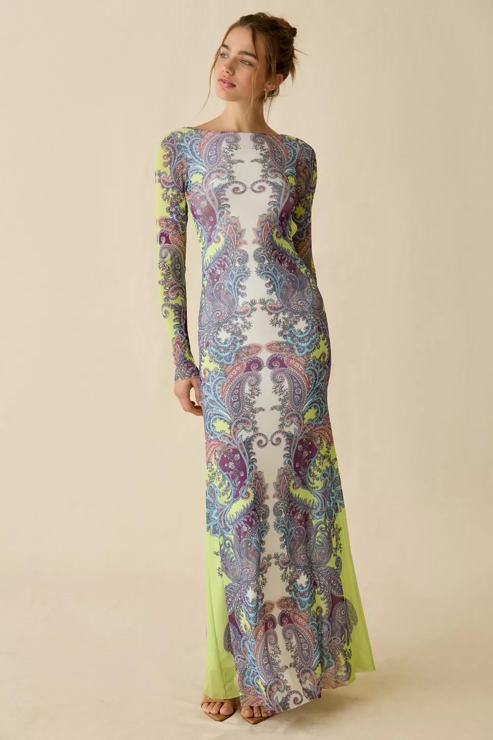 AFRM Talmo Mesh Backless Long Sleeve Maxi Dress by AFRM