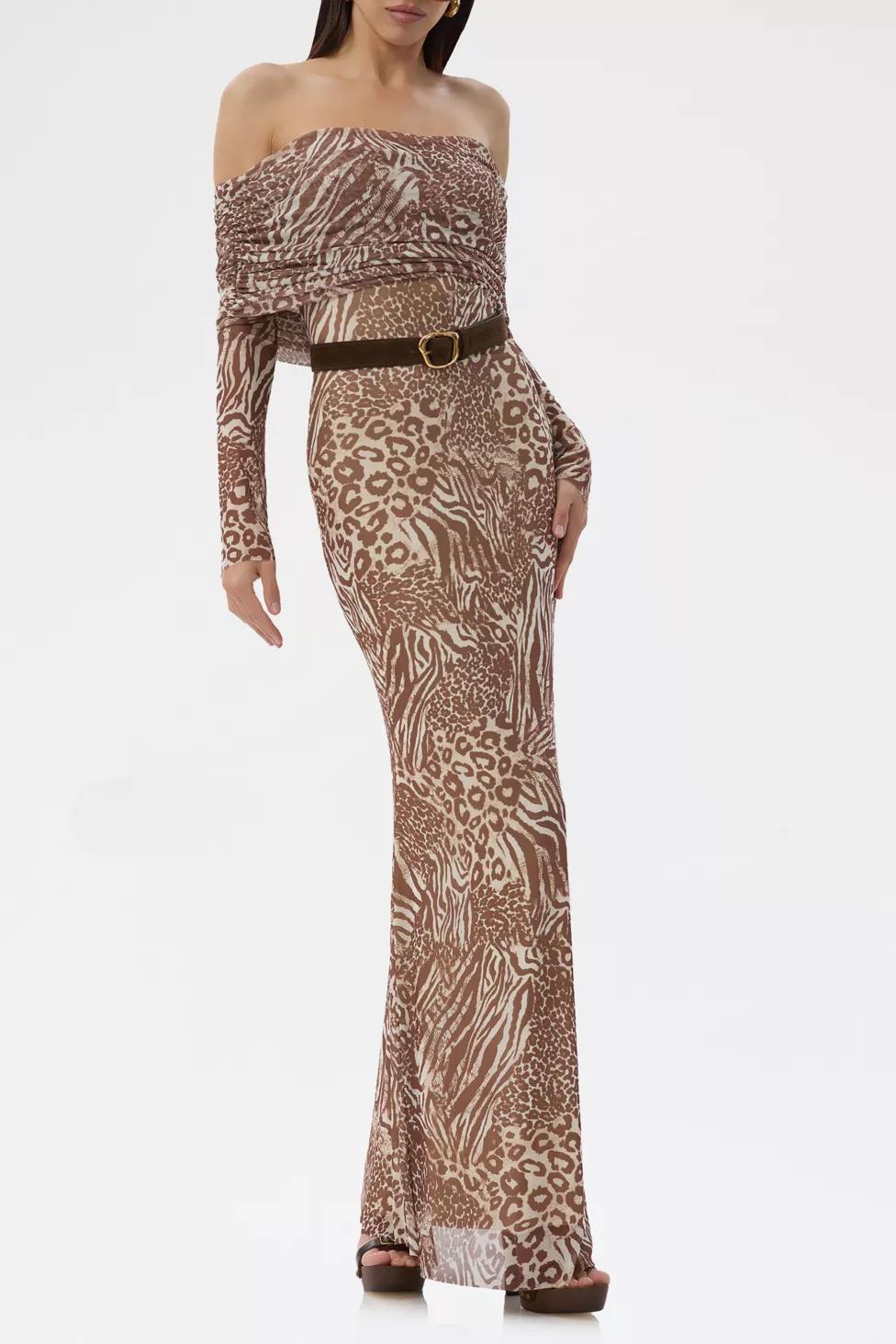AFRM Thelma Mesh Off-The-Shoulder Long Sleeve Maxi Dress by AFRM