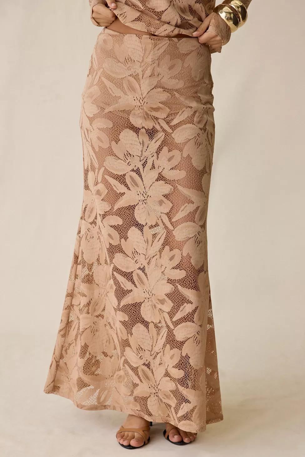 AFRM Tilly Almond Sheer Lace Maxi Skirt by AFRM