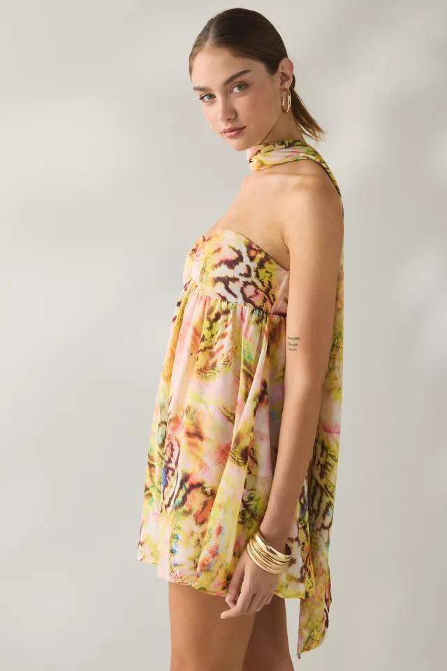 AFRM Whyte Pink Swirl Shell Scarf Detail Mini Dress by AFRM