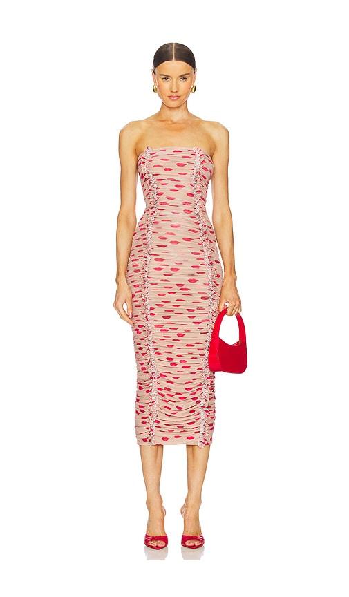 AFRM Yori Midi Dress in Beige,Red by AFRM
