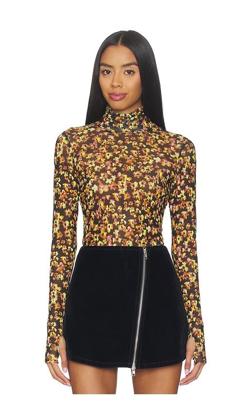 AFRM Zadie Flocked Mesh Top in Yellow by AFRM