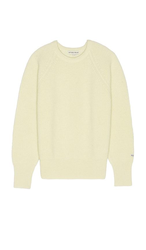 After Pray Rover Patched Knit Crew Neck Sweater in White by AFTER PRAY