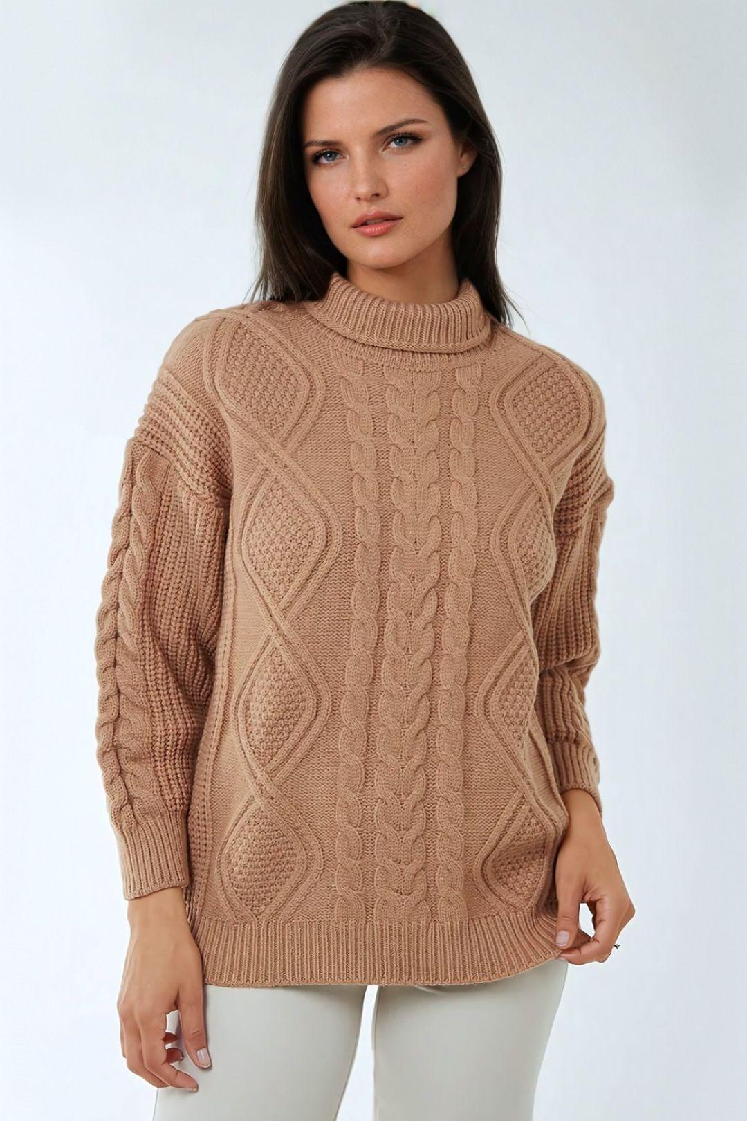 Cable Knit Roll Neck Jumper by AFTERSHOCK LONDON