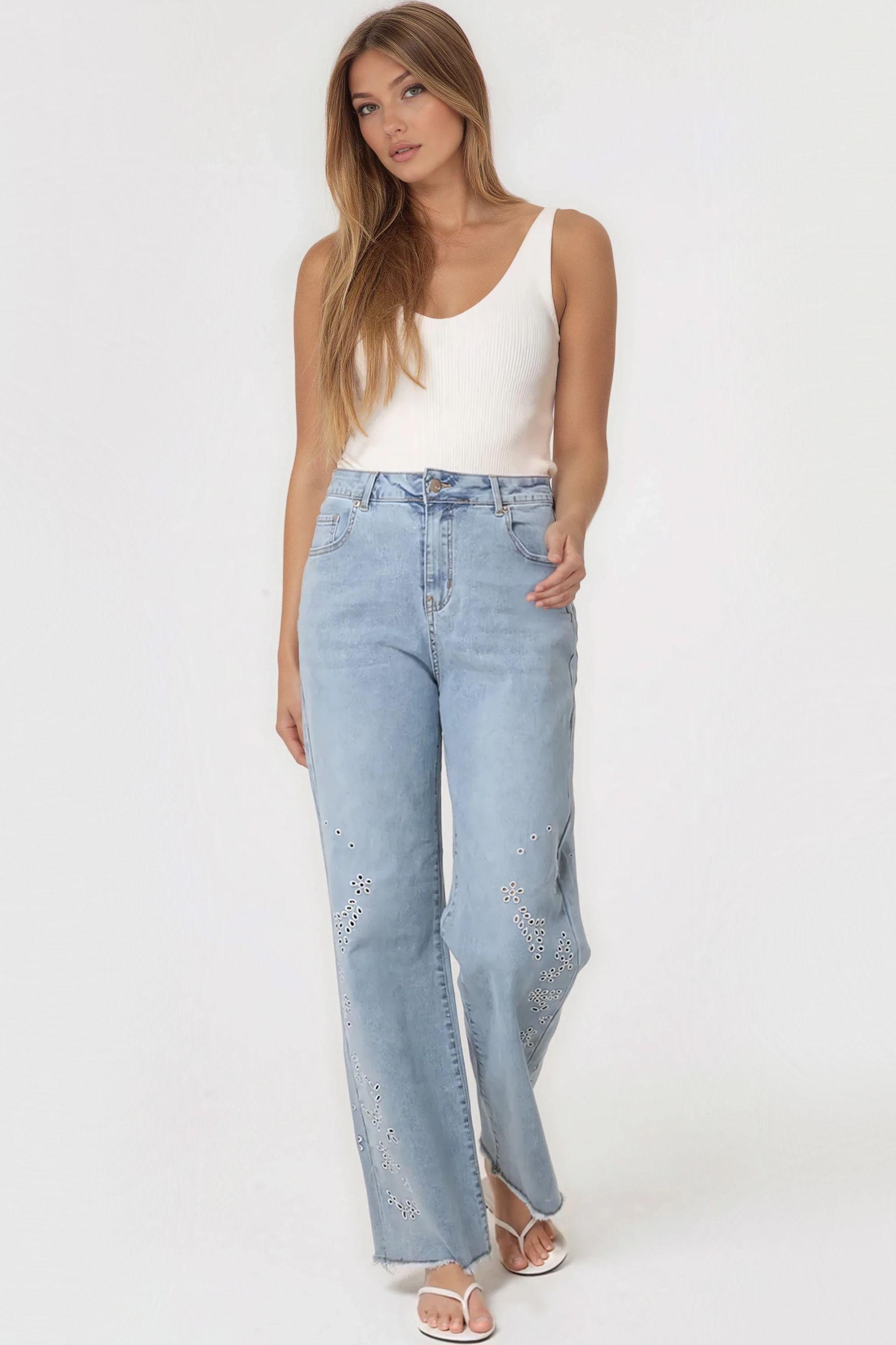 Eyelet Embroidered Jeans by AFTERSHOCK LONDON