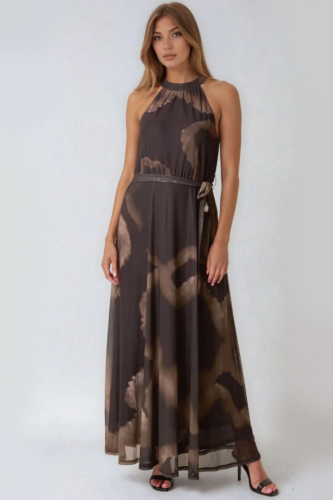 Halterneck Belted Maxi Dress by AFTERSHOCK LONDON