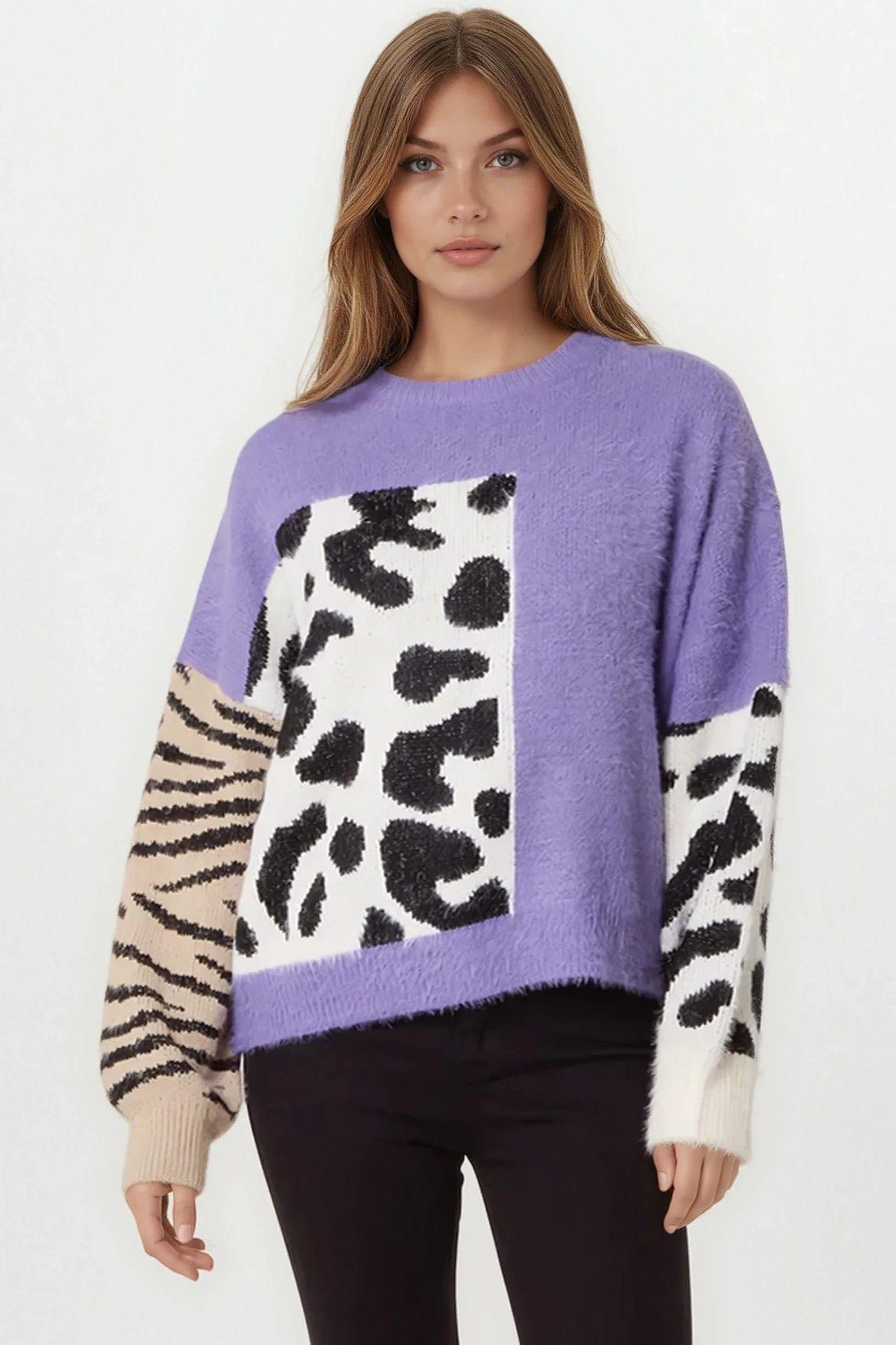 Mixed Animal Pattern Knit Jumper by AFTERSHOCK LONDON
