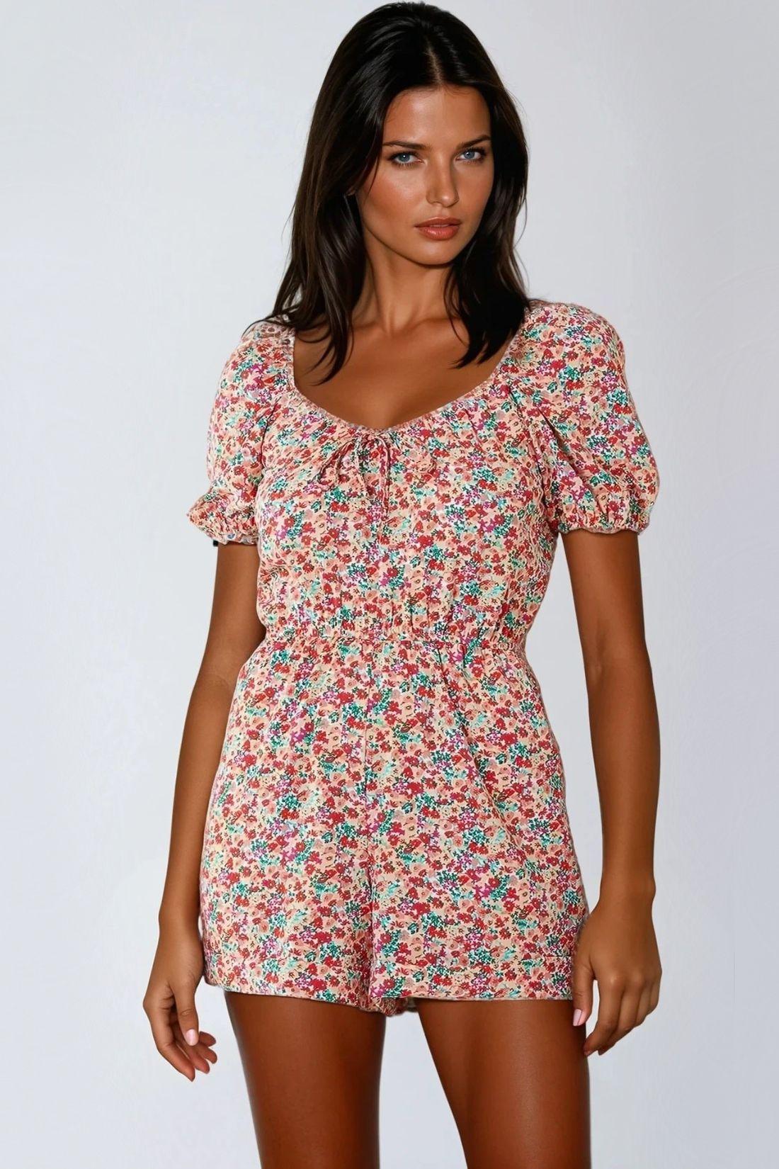 Pink Floral Sweetheart Neckline Playsuit by AFTERSHOCK LONDON