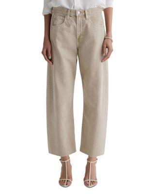Hattie High Rise Crop Barrel Jeans in Sulfur Light Taupe by AG JEANS