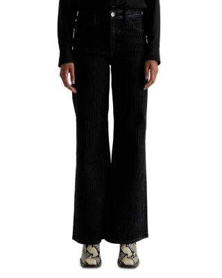 Mid Rise Flocked Velvet Pinstripe Wide Leg Jeans in Dress It Up by AG JEANS
