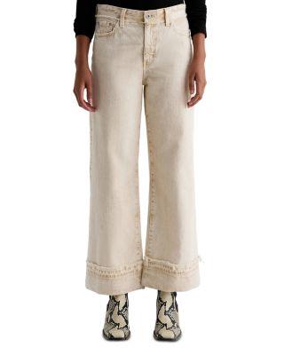 Saige Mid Rise Wide Leg Crop Jeans in Sulfur Melange Camel by AG JEANS