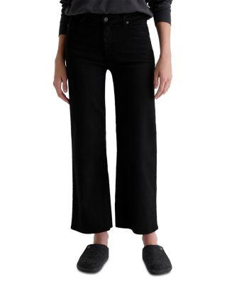 Saige Mid Rise Wide Leg Cropped Jeans in Super Black by AG JEANS