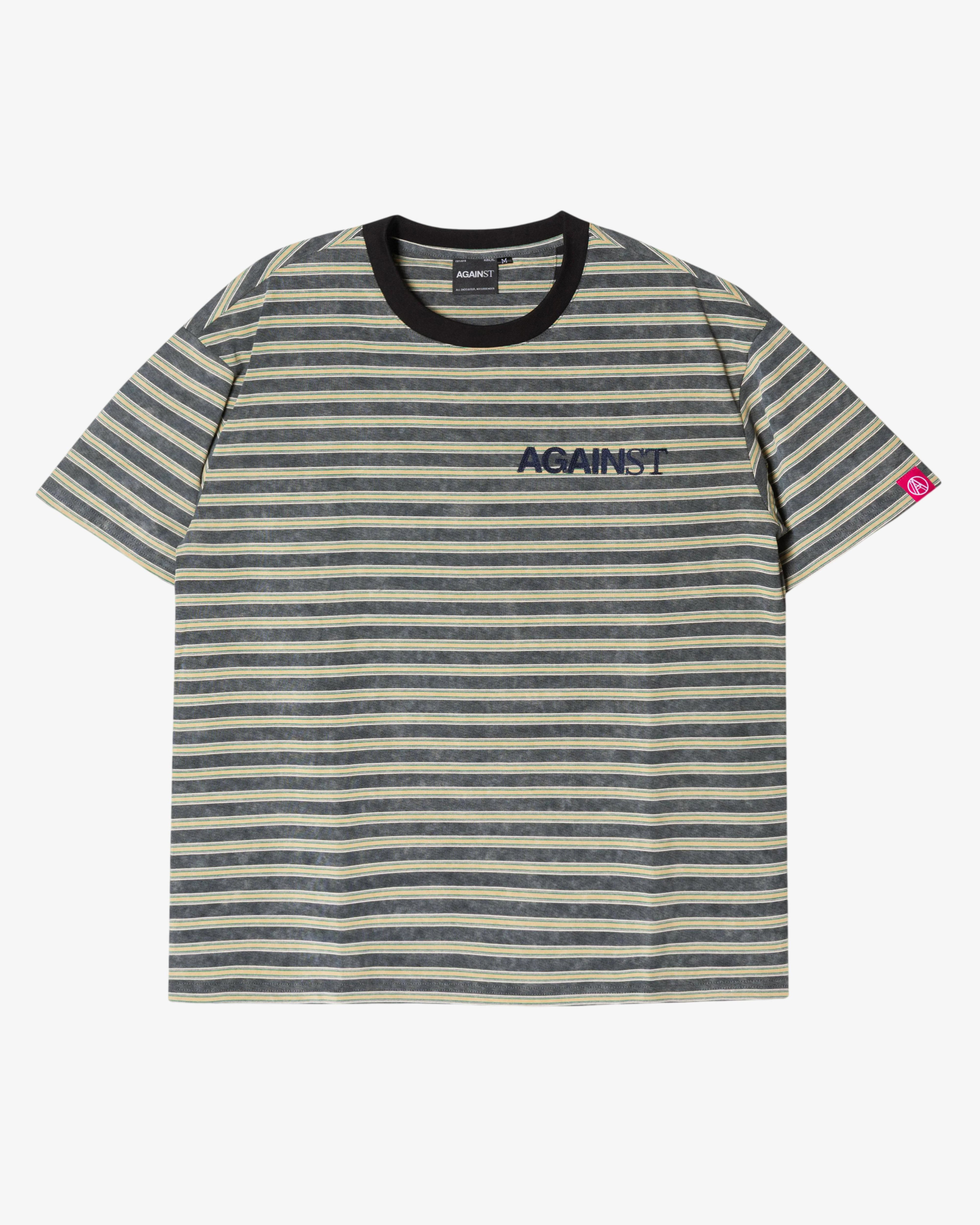 AGAINST LAB  - Men's Chainstitch Stripe Tee - (Grey) by AGAINST LAB