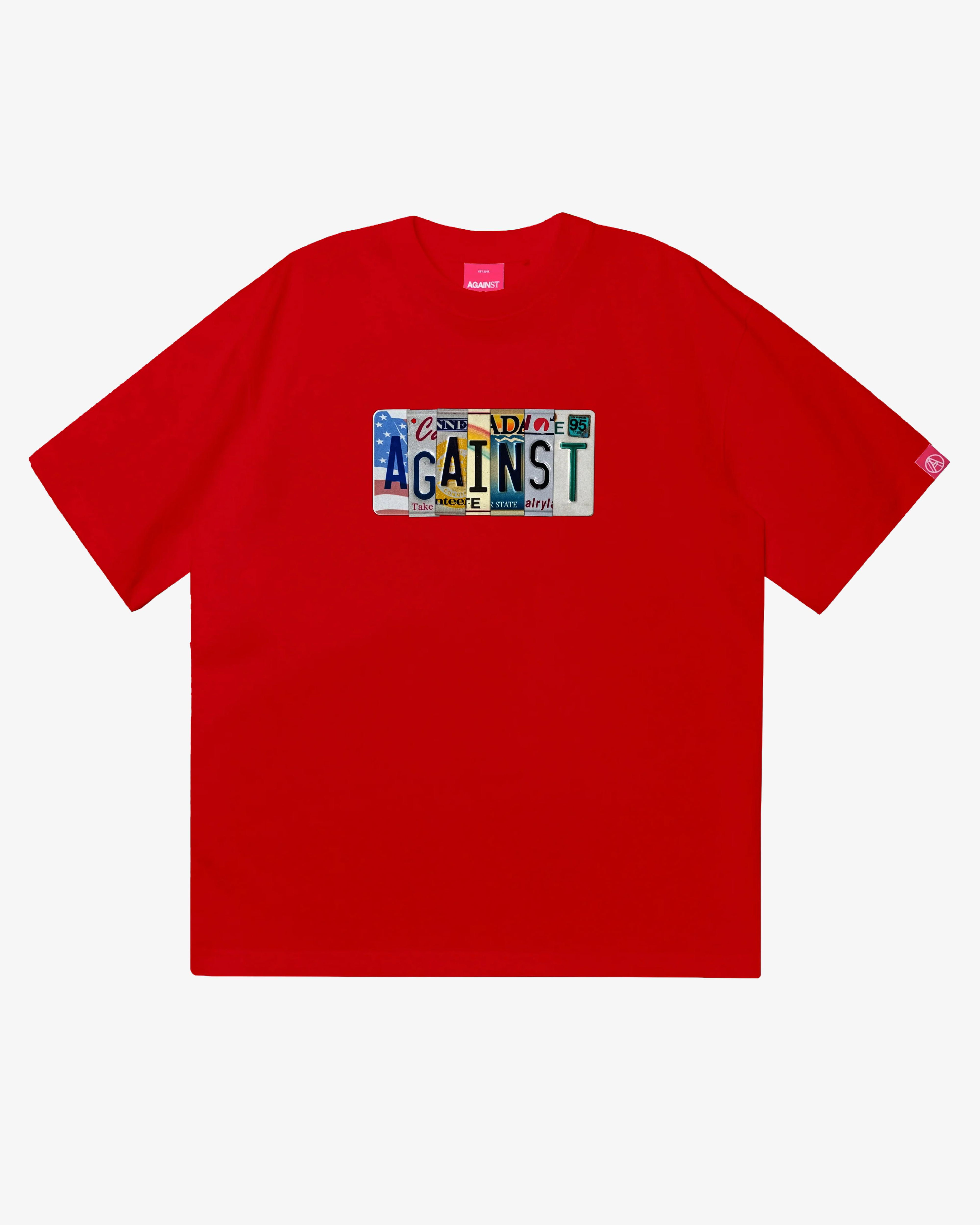 AGAINST LAB  - Men's License Plate Tee - (Red) by AGAINST LAB