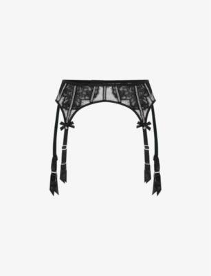 Caitriona crystal-embellished lace and tulle suspender belt by AGENT PROVOCATEUR