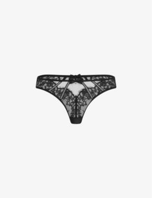 Caitriona crystal-embellished lace and tulle thong by AGENT PROVOCATEUR