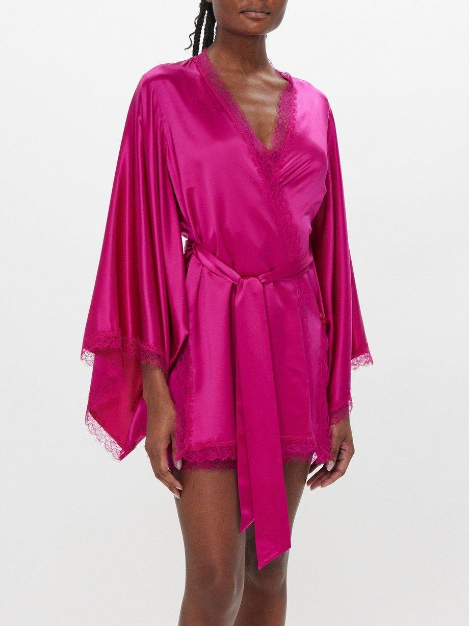 Gisele lace-trim silk-blend satin robe by AGENT PROVOCATEUR