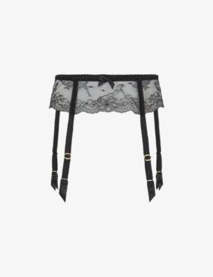 Isedora floral-lace mesh suspender belt by AGENT PROVOCATEUR