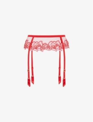 Lindie floral-embroidered mesh suspender belt by AGENT PROVOCATEUR