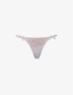 Lindie mid-rise embroidered floral mesh thong by AGENT PROVOCATEUR